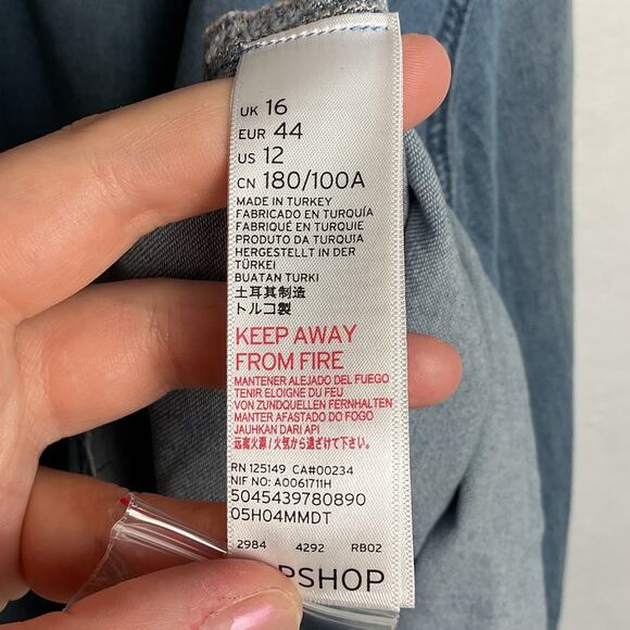 TopShop Moto Chambray Embroidered Button Up Blouse Denim US size 12 - Picture 7 of 12